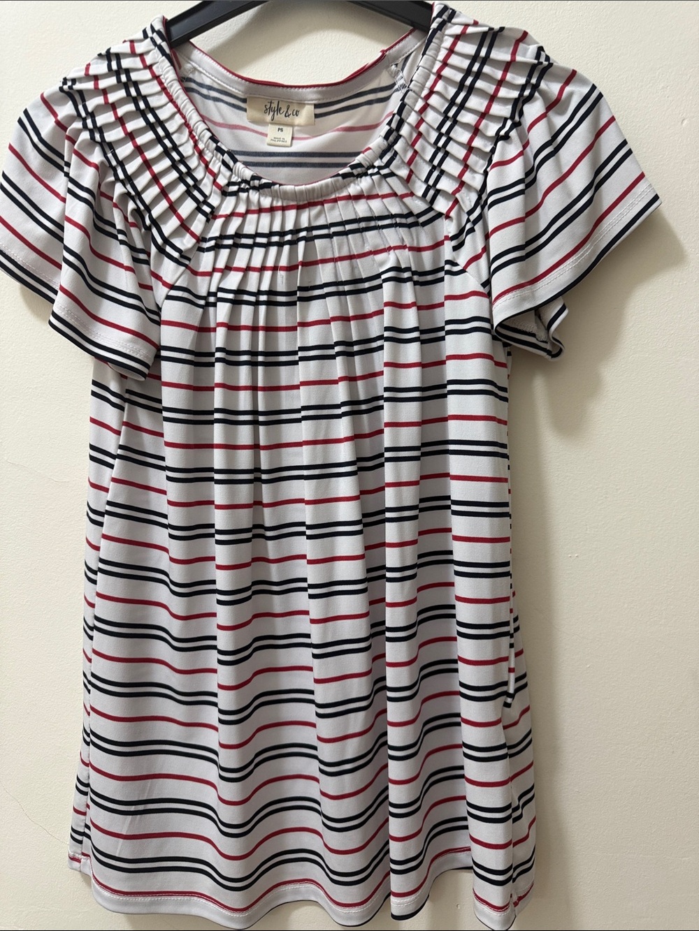 Style & Co. White Short-Sleeve Striped Tunic - Navy & Red